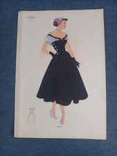 Vintage Stampa Foglio Bozzetto Moda Abito Anni 50 Atelier Sogra