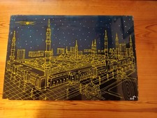 Quadro dipinto su vetro rappresenta citta' araba con moschea 