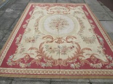 Lana vintage fatta a mano design francese rosso rosa marrone originale Aubusson 306X243 cm
