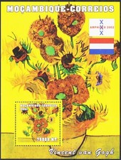 Mozambico 2001 Van Gogh Dipinti Girasole Fiori Vaso Artisti m/s MNH