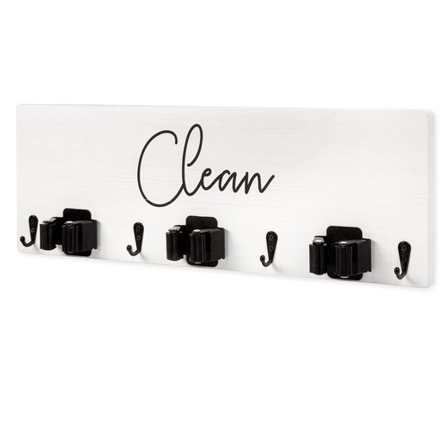 White wooden broom and mop - white,