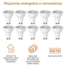 10 Faretti LED GU10 4,7 W (equivalente a 50 W) Luce Bianca Calda - Amazon Basics