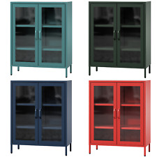 Vetrina Soggiorno in Metallo 2 Ante | 2 Ripiani Regolabili Vetro Temperato