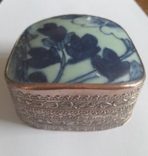 Scatola In Metallo e Ceramica Vintage Turchia Cofanetto