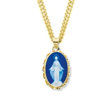 Collana con ciondolo medaglia miracolosa cammeo cammeo oro blu scuro su argento sterling