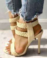 Sandali stiletto beige treccia