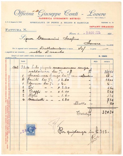 1939 lovere officina - lovere, (bg)
