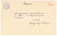 1940 CICLISMO MILANO Ricevuta Primo BERGOMI - Ingaggio ^AUTOGRAFO