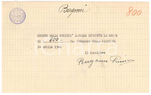 1940 ciclismo milano ricevuta - ciclismo,