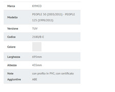 CUPOLINO PARABREZZA FABBRI KYMCO PEOPLE 50 2003 2011 PEOPLE 125 1999 2011 TUV