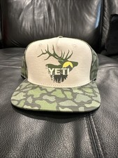 Cappello Yeti Sunrise Alce mimetico tesa piatta berretto snapback regolabile verde marrone nuovo senza etichette raro