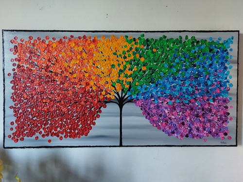 Quadro dipinto mano albero - a,