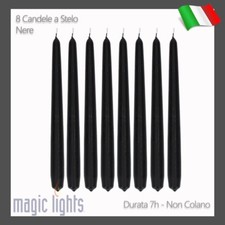 CANDELE NERE A STELO 8PZ CANDELA CONICA INODORE NERA 7 ORE 24,5CM x 2CM