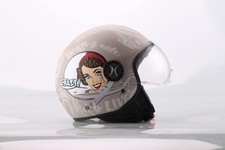 CASCO AL DESIGN DEMI JET CON VISIERA ELICOTTERISTA CRAZY PIN UP SABBIA BEIGE