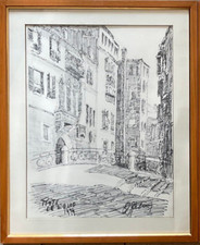 CASE DI VENEZIA " PONTE DE L' OLIO " QUADRO DIPINTO Disegno Pennarello del 1974