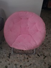 Poltrona Tonda Camera In Velluto Peluche Comoda Rosa Bambine Stanza 