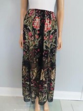 Maxi gonna Roberto Cavalli nera/multicolore stampa floreale inserto pizzo 42/US 6