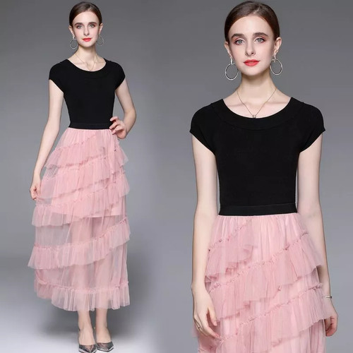 Vestito rosa con gonna tulle - vestito, a