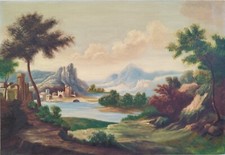 ANTICO DIPINTO AD OLIO SU TELA ANNI 60. PAESAGGIO. CM 80 X 54,6