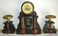 orologio antico a mercurio in marmo scuro e rosso di verona alto 47 cm