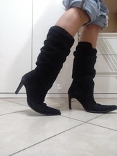 Stivali a punta donna neri velluto Tacco Alto 