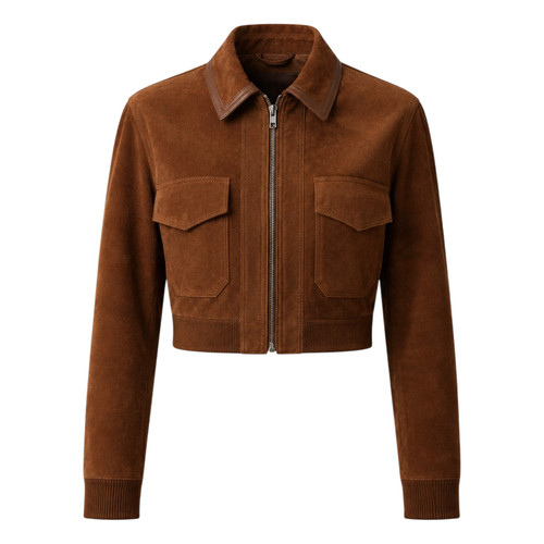 Bomber donna marrone cropped