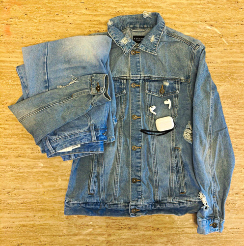 Giacca denim blu invecchiato