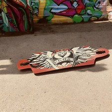 Rayne Hellcat Longboard Skateboard Deck Rosso Nero Cuore Corona Ali Raro 2009