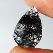 6.45 CT Naturale Nero Rutilo Quarzo Pera Cabochon Gemma 11x18x4 MM jt-186