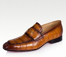 Men Handmade Tan Crocodile