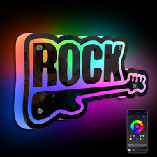 Specchio Rock Guitar Scritte Neon,Colore Rock Chitarra Scritta Led Dimmerabile,R