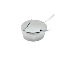 ZUCCHERIERA TONDA IN ACCIAIO INOX CON DUE CUCCHIAINI