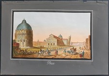 stampa antica 1837 Audot Pisa Piazza dei Miracoli acciaio acquerello veduta
