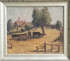 Felice Vellan ( Torino  1889 - 1976 ). "Tarquinia  1952" , olio tela 50 x 60.