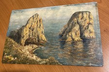 Capri - I Faraglioni - Napoli Olio Su Tavola  XX Sec. Firmato 1901