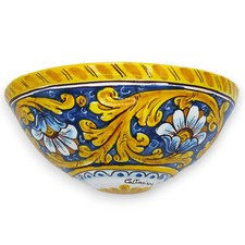Gerla in ceramica Caltagirone, decoro Barocco e fiori su fondo blu - L 20 x 12 h