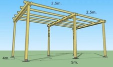 Pergola libera 4x5 in legno impregnato in autoclave e ferramenta inclusa