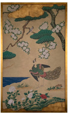 Gracie Studio pannello tradizionale giapponese dipinto a mano foglia oro Kano giardino