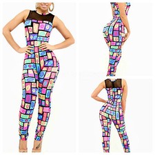 Abito tuta stampa aderente mesh candy lips print Jumpsuit Dress Clubwear skin