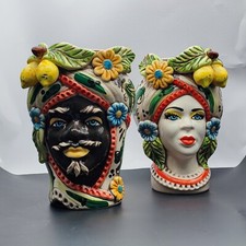 Testa di Moro in Ceramica di Caltagirone con Tema Fiori e Limoni – Altezza 22 cm