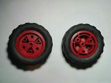 2x Meccano Wheels 11x4 Red Black Rubber Tyres Ruote Rosse Vintage