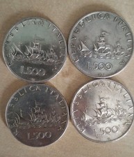 LOTTO 500 LIRE ARGENTO 4 MONETE CARAVELLE, 58-59-60-61 BB