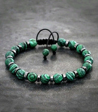 BRACCIALE UOMO DONNA Con PERLE IN PIETRA DI PAVONE E ACCIAIO BRACCIALETTO NUOVO