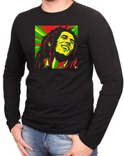 BOB MARLEY RASTA JAMAICA COLORS maglietta nera magliette maniche lunghe -529 -LA