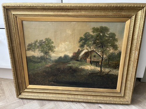 Antico dipinto olio paesaggio