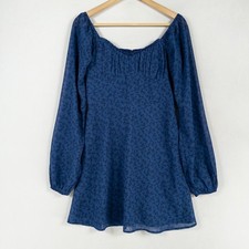 Hollister mini abito donna babydoll piccolo Y2K damigella blu floreale fumè