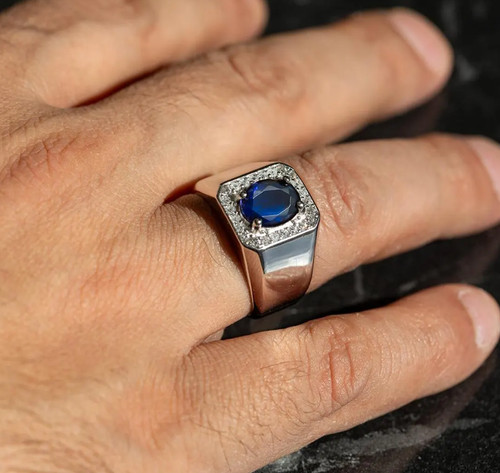 Anello uomo zaffiro blu - , in