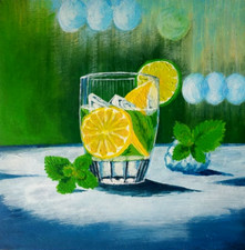 Limone Agrumi Cibo e Bevande Dipinto Natura Morta Quadro acrilico originale 8x8