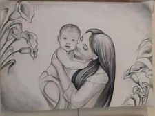 Quadro moderno Maternità Capoletto moderno Dipinto a mano Olio Su Tela 70x100 CM