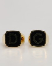 DOLCE & GABBANA Anelli Tono Oro Vero Ottone Smalto Nero "DG" Regolabile 320usd